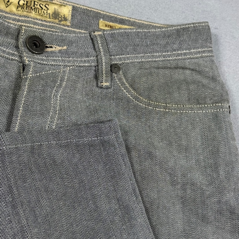 Guess Premium Rebel Regular Straight Gray Jeans Mens 33 Contrast Stitching